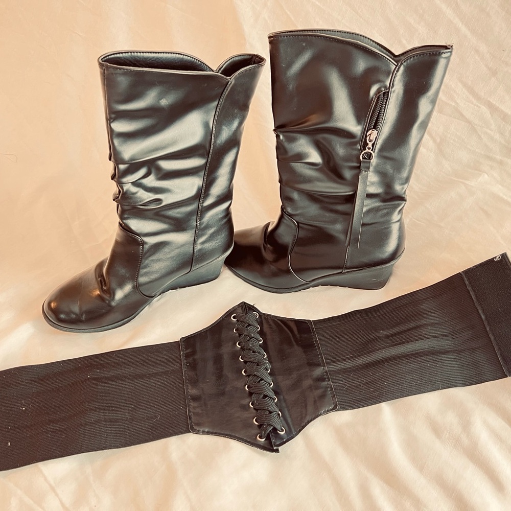 Shoes boots black design boots with belt